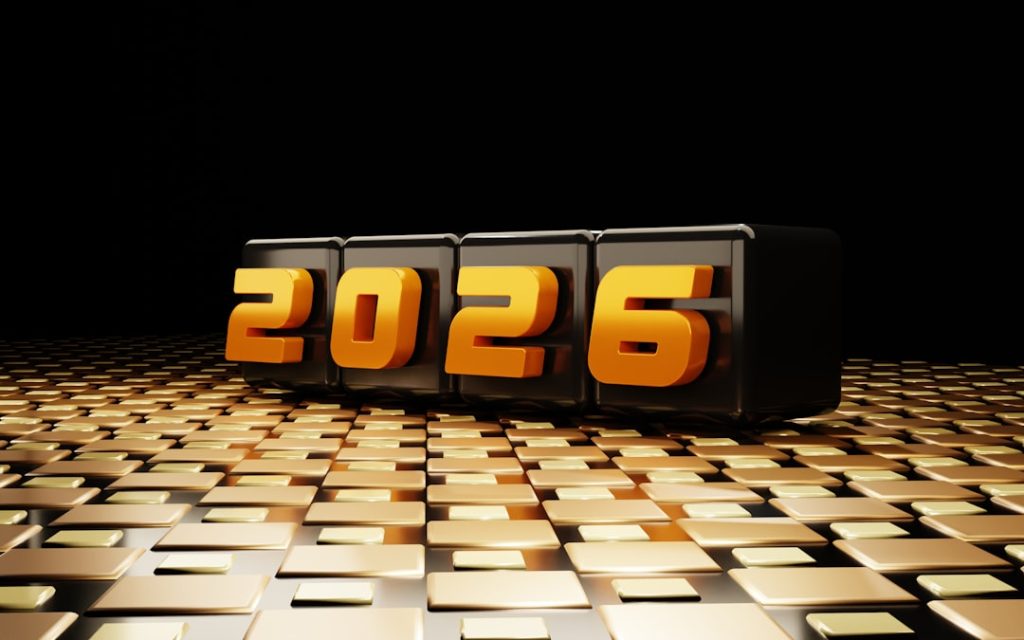 The year 2026 displayed in 3D